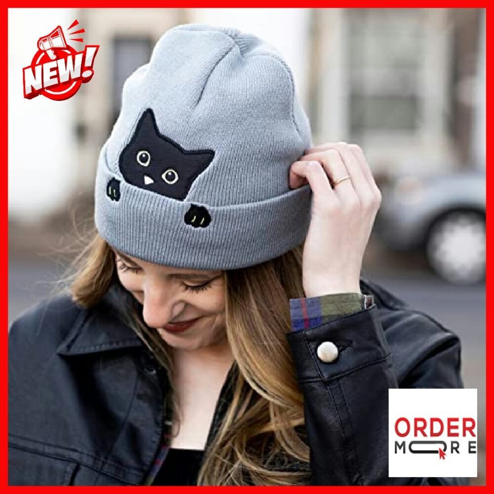Cat Ear Beanie Winter Hat for Women Men Unisex Cute Gift - Picture 6 of 8